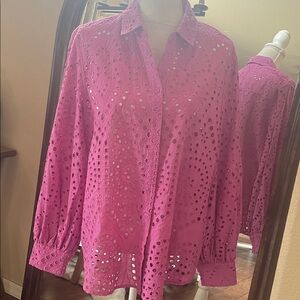 New Chico's Fuchsia Eyelet Button Up Shirt